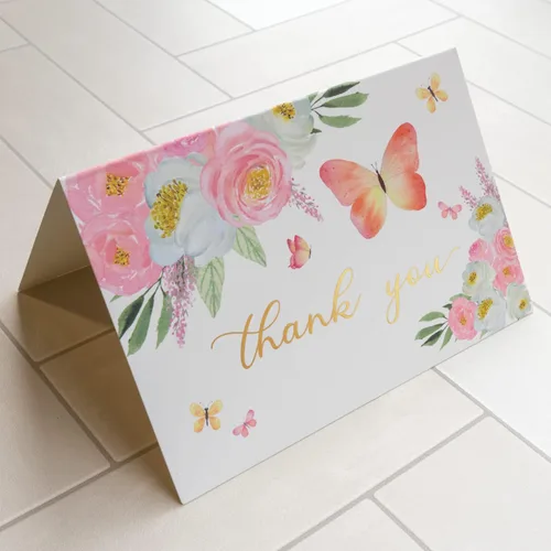 Miniatura 3 de Gooji Tarjetas de agradecimiento florales de color rosa mariposa 4 x 6 con sobres a granel (paquete de 20 sobres a juego), acuarela, fiesta