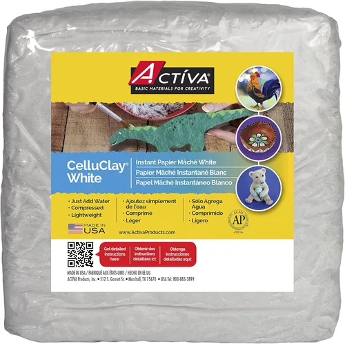 Activa CelluClay Instant Paper Mâché, blanco, 2lb (900g) | Material de escultura y texturizado súper fino para artes y manualidades