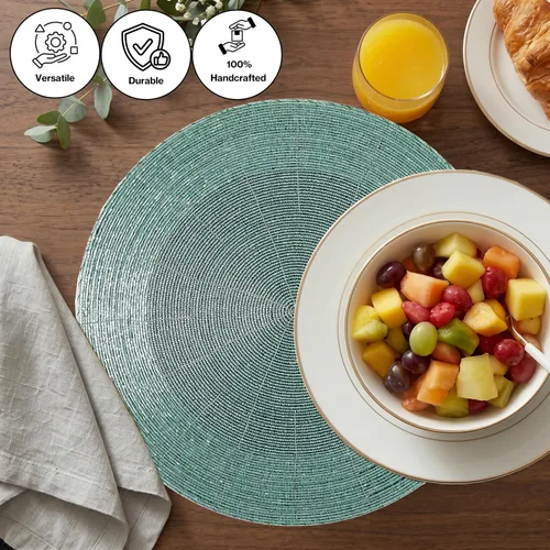 Miniatura 2 de 4 Piezas Manteles Individuales con Cuentas - Manteles de Mesa Redondos de Cuentas de Vidrio de 13 Pulgadas con Respaldo de Algodón - Elegantes