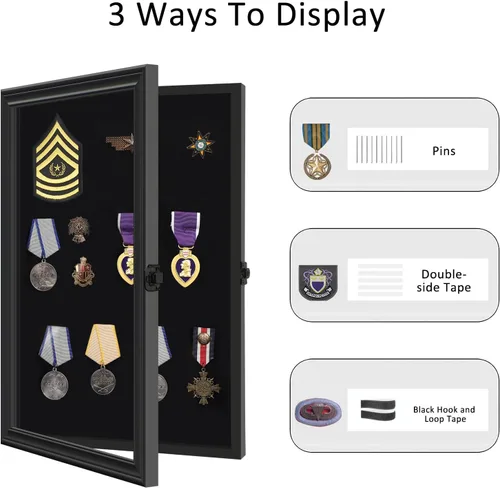 Miniatura 3 de Verani Vitrina de pines - Colección de 12 x 18 pulgadas con puerta de vidrio templado para medallas, etiquetas, joyas, regalos, cintas