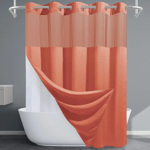 Miniatura 35 de EUTXL Cortina de ducha beige sin gancho con forro a presión, cortinas de ducha de tejido gofre de 230 GSM para baño, 54 pulgadas de ancho x 80