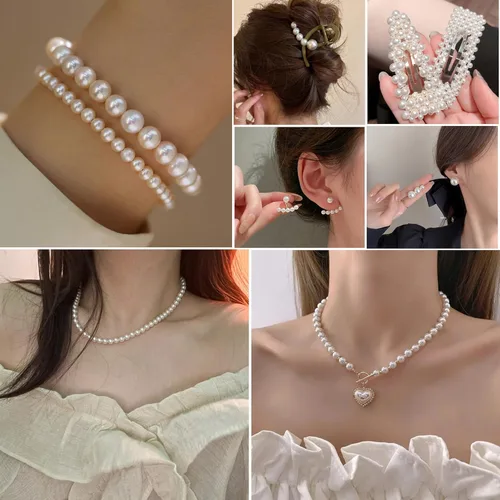 Miniatura 5 de 1970 piezas Cuentas de Perla para Hacer Joyas, 6 Tamaños con Agujero para Pulseras, Collares, Aretes, Kit de Manualidades DIY, Regalos para Mujeres