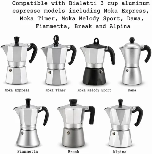 Miniatura 3 de Univen Filtro de espresso de 2.25 pulgadas (2.244 in) y sellos de juntas compatibles con máquinas de café espresso de aluminio Bialetti de 3 tazas