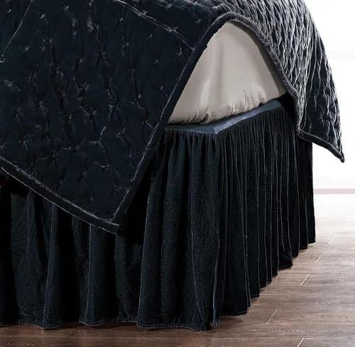 Miniatura 9 de HiEnd Accents Stella - Falda de cama de terciopelo de seda sintética, color negro, tamaño Queen, ropa de cama romántica moderna occidental