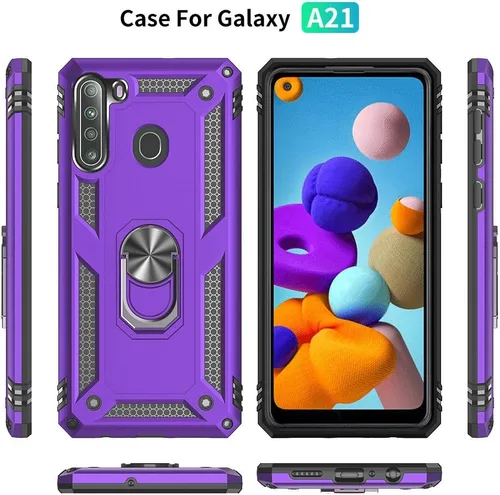 Miniatura 4 de Samsung A21 - Funda para teléfono Galaxy A21 con protector de pantalla, funda protectora de grado militar con anillo para Samsung Galaxy A21 (negro)