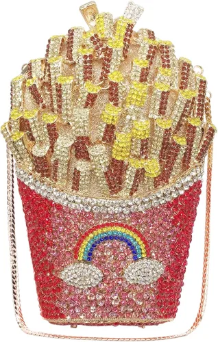 Miniatura 6 de KUANG! Bolso de hombro en forma de papas fritas con diamantes de imitación, bolso de mano de cristal para mujer, bolso de noche brillante para fiesta