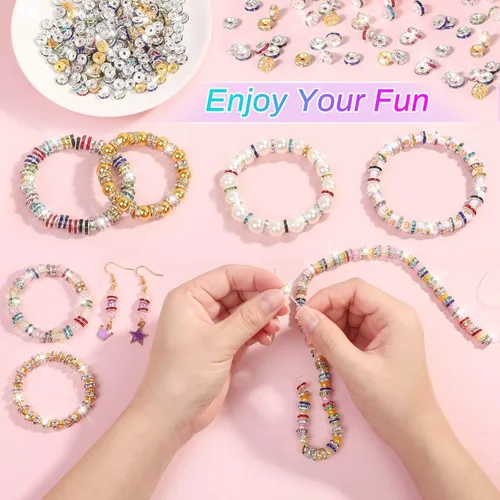 Miniatura 7 de Cuentas espaciadoras redondas para hacer joyas, 600 piezas de cuentas espaciadoras con diamantes de imitación, separadores de cuentas de cristal