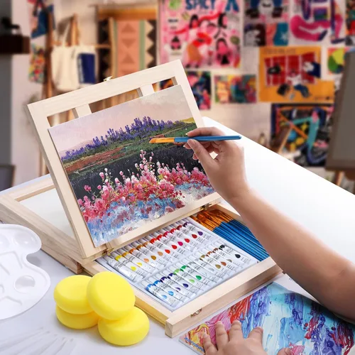 Miniatura 3 de Juego de pintura acrílica de 54 piezas con soporte de caballete de mesa, suministros completos de pintura para principiantes con pinturas acrílicas