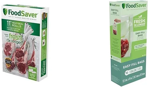 FoodSaver Bolsas selladoras al vacío, rollos para almacenamiento hermético de alimentos y Sous Vide, 11 pulgadas x 16 pies y bolsas selladoras al