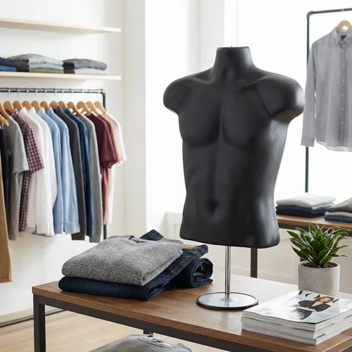 Miniatura 5 de Maniquí masculino de torso con soporte de metal, cuerpo hueco, apilable, forma para exhibir camisetas, mostrador, ferias de manualidades, fotos