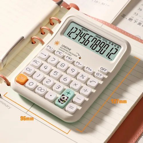 Miniatura 2 de UNIONE Calculadora Panda con LCD brillante, escritorio portátil de doble alimentación. Color. Negocios, oficina, escuela secundaria... (beige)