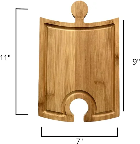 Miniatura 3 de Juego de tablas de embutidos de bambú, diseño único de piezas de rompecabezas con soporte para copas de vino, tabla de quesos de charcutería