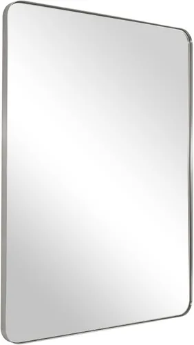 Miniatura 12 de ANDY STAR Espejo cromado para baño, espejo de pared con marco de metal de 22 x 30 pulgadas, espejo rectangular de acero inoxidable con esquina
