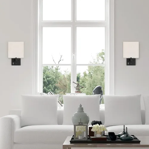 Miniatura 5 de Juego de 2 apliques de pared negros para dormitorio, aplique de pared enchufable con puertos USB y tomas, lámpara de pared moderna para espejo