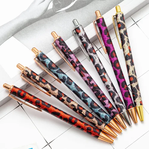 Miniatura 2 de PASISIBICK 8 bolígrafos de escritura de leopardo femenino, bonitos bolígrafos con purpurina, tinta negra, punta media de 0.039 pulgadas
