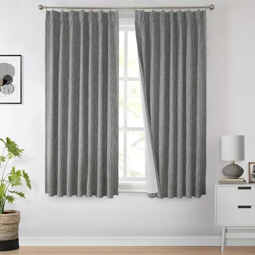 Miniatura 14 de Vision Home Cortinas marrones con pliegues pinzados de bloqueo total, cortinas de ventana de lino mezclado para oscurecimiento de la habitación, 95