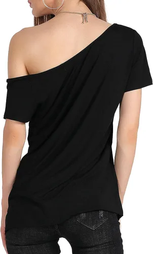 Miniatura 87 de MAGICMK - Camiseta casual para mujer, con estampado de labios y hombro descubierto, talla extragrande