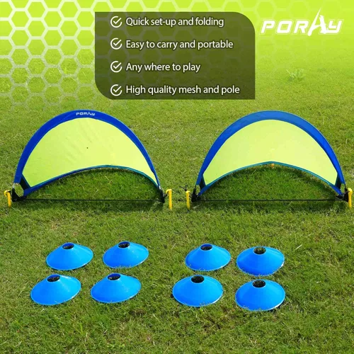 Miniatura 4 de Poray Soccer Goal for Kid Easy-up Set of Two Portable Soccer Net 210D Oxford with 8 Field Marker Cones Extra Stakes Fun for Backyard and Soccer Azul