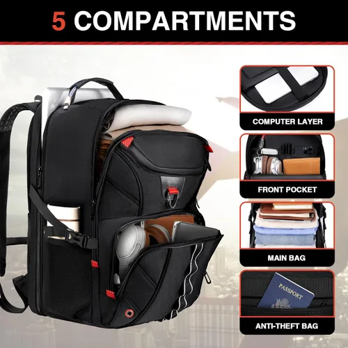 Miniatura 3 de Z-MGKISS Mochila de viaje, mochila grande de viaje para laptop para hombres y mujeres con mochila comercial aprobada por la aerolínea TSA, Negro-2