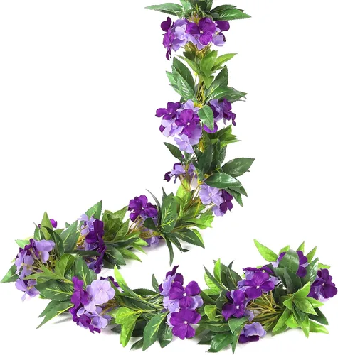 Miniatura 10 de Floweroyal Paquete de 2 guirnaldas de flores artificiales de 15.8 pies, flores de seda falsas de hiedra rosa para colgar en el arco de boda, fiesta
