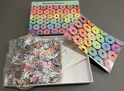 Miniatura 8 de Rainbow Donut - Rompecabezas de donas de 1000 piezas para adultos con colores brillantes y gránulos