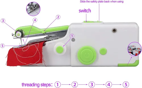 Miniatura 5 de Diydeg Máquina de coser de mano, mini máquina de coser eléctrica portátil, ergonómica, alimentada por batería, herramienta de reparación portátil
