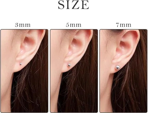 Miniatura 5 de PROSILVER 925 Sterling Silver Ball Stud Earrings, Hypoallergenic for Sensitive Ears, Womens Flat Back Studs, 3mm4mm5mm7mm, Come with Box