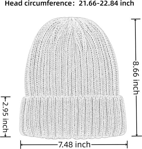 Miniatura 6 de Connectyle Gorro de punto con puños para mujer, gorro de esquí acrílico acanalado elástico para invierno