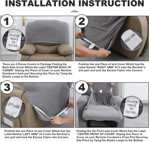 Miniatura 5 de ele ELEOPTION Fundas reclinables de 4 piezas con bolsillo lateral, antideslizante, ajustable, protector de muebles con parte inferior elástica Negro