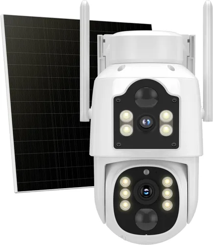 Hiseeu Cámara solar inalámbrica al aire libre de 4MP de doble lente, cámara de seguridad para el hogar inalámbrica WiFi Pro de 5G y 2.4G, PTZ de