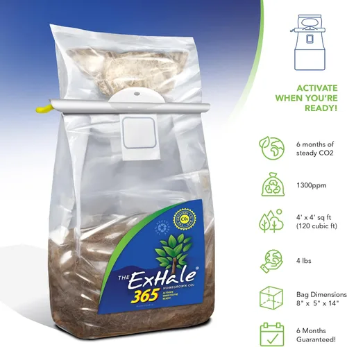 Miniatura 2 de ExHale Homegrown CO2 365 - Bolsa autoactivada para salas de cultivo y tiendas de campaña, ideal para salas de cultivo en interiores, CO2