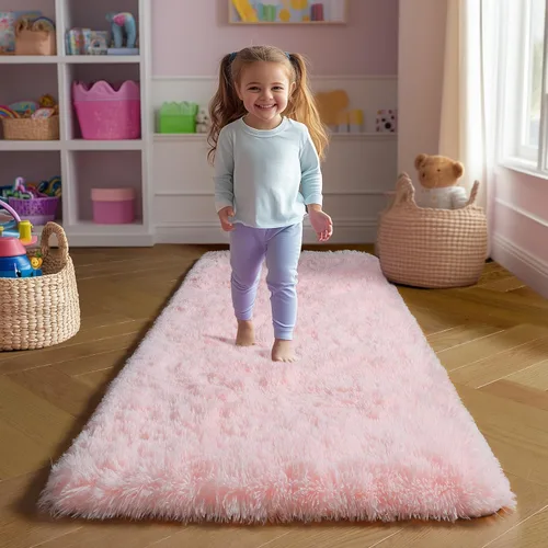 Miniatura 47 de Alfombras moradas para dormitorio de niñas, alfombra de 5 x 8 pies, alfombra peluda esponjosa para sala de estar, alfombras peludas gruesas