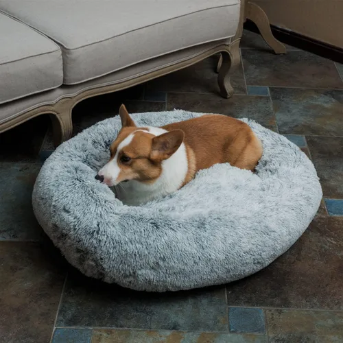 Miniatura 6 de Coohom Cama Ovalada Calmante Tipo Dona Acurrucadora para Perros, Cama de Piel Sintética Afelpada para Gatos Lavable Almohada Redonda para Mascotas