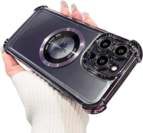 Miniatura 10 de Funda magnética transparente para iPhone 14 Plus, lujo brillante en las cuatro esquinas, protección de grado militar a prueba de golpes