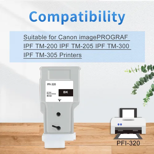 Miniatura 3 de Cartucho de tinta compatible de repuesto para Canon PFI-320 PFI320 PFI-320BK PFI320BK 300ML para Canon imagePROGRAF IPF TM-200 IPF TM-205 IPF TM-300