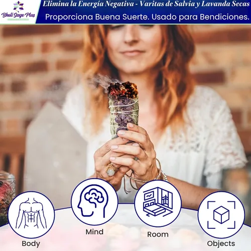 Miniatura 5 de Salvia con lavanda - Palitos de incienso de salvia de Bholi Sage Plus para limpieza de energía negativa, palitos de salvia para limpieza del hogar