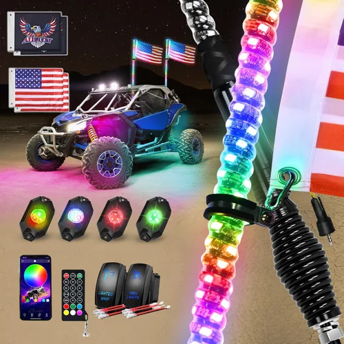 Nilight 2 luces LED RGB de 3 pies con base de resorte y 4 luces de rock, control remoto de aplicación con patrones de persecución de bricolaje,