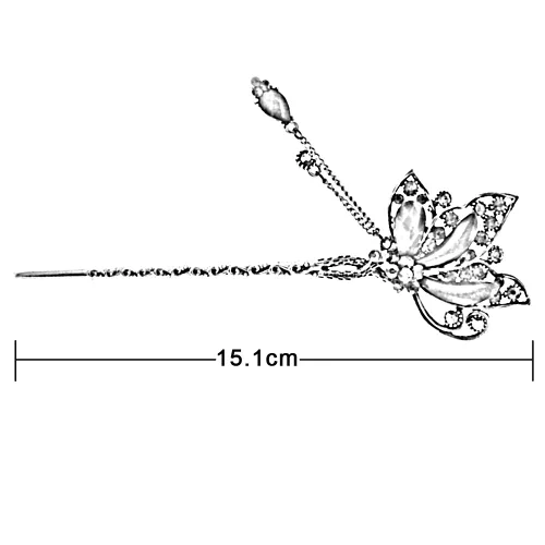Miniatura 3 de YOY Moda larga decoración de pelo chino estilo tradicional mujeres niñas palo pelo horquilla hacer el pelo accesorio con mariposa, café