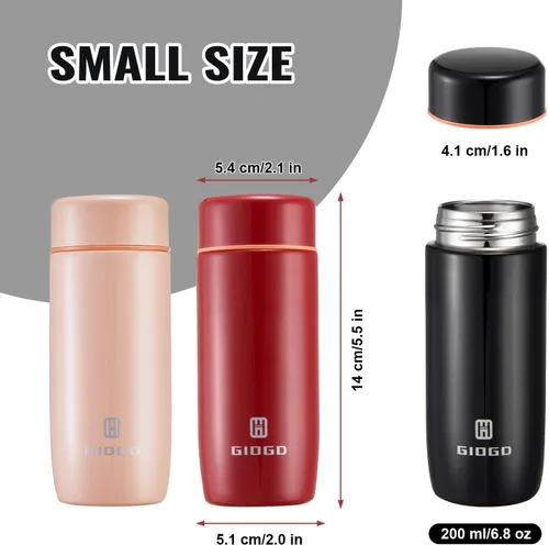 Miniatura 4 de Botella Térmica Pequeña Botella de Agua Aislada al Vacío Mini 200ml/6.8oz Botella de Agua de Acero Inoxidable Térmica para Bebidas Calientes y Frías