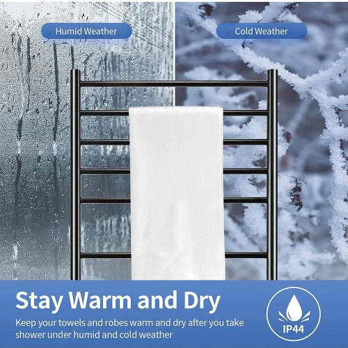 Miniatura 3 de Exquisitos estantes de baño, calentador de toallas con temporizador para baño, barra de toalla térmica negra mate, soporte de pared, estante