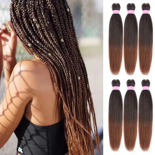 Miniatura 18 de Cabello para trenzar preestirado plateado, 20 pulgadas, 6 paquetes de extensiones de cabello trenzado Ombre preestiradas para mujeres, fibra