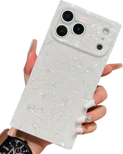 Miniatura 78 de Elegante concha de madre perla compatible con iPhone 13 Pro de 6.1 pulgadas, estuche de borde rectangular, elegante y delgado, con perla de abulón