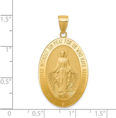 Miniatura 3 de Colgante de oro amarillo macizo de 14 quilates con diseño de Virgen María y Oración por Nosotros, 1.614 in x 0.827 in, Metal