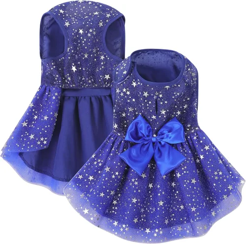 Miniatura 13 de ASENKU Vestido para Perro Vestido de Boda para Mascotas Princesa de Encaje Cachorro Traje de Fiesta de Cumpleaños Ropa Formal para Hembra para Azul