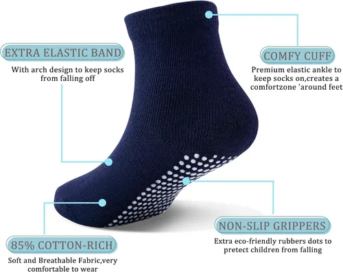Miniatura 2 de Tenpluszero Calcetines de algodón antideslizantes para niños pequeños calcetines de algodón con agarres para bebés niños y niñas