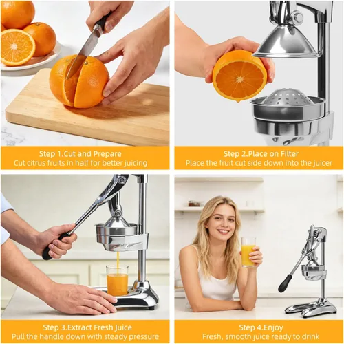 Miniatura 7 de Exprimidor manual, prensador manual de acero inoxidable resistente, exprimidor de limón para granadas, naranja, lima
