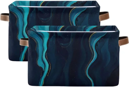 Miniatura 8 de Cestas de almacenamiento de mármol azul, cesta de almacenamiento rectangular plegable decorativa de tela de lona para el hogar
