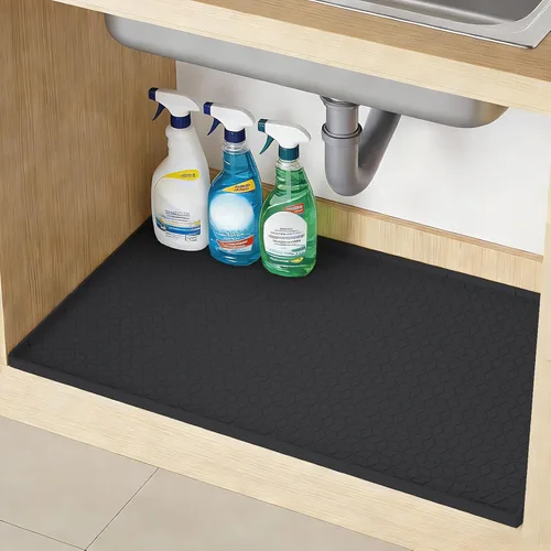 TRZZ Tapete de silicona impermeable para debajo del fregadero de 34 x 22 pulgadas, bandeja de goteo y forro de gabinete para cocina y baño, evita