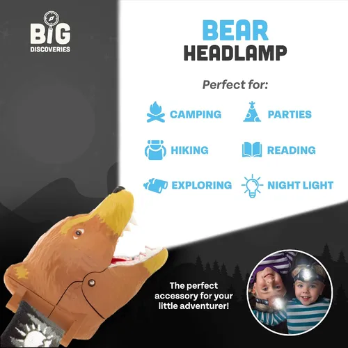 Miniatura 5 de Big Discoveries Bear Linterna Frontal LED - Linternas Frontales de Oso para Niños Múltiples Estilos Disponibles Linterna Frontal de Juguete