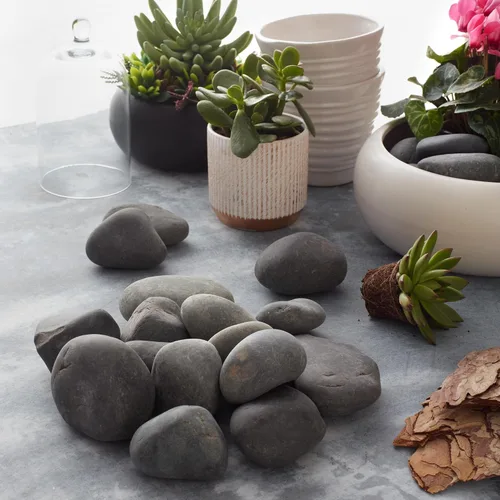 Miniatura 2 de Rocas planas de río para pintar jarrones, relleno de jarrones, acuario, grava, gris, grande, 5 libras, guijarros de paisajismo para plantas